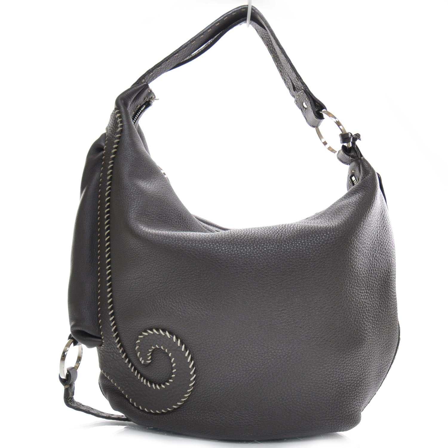 Fendi Calfskin Romano Selleria Biga Hobo Dark Brown 1 of 10