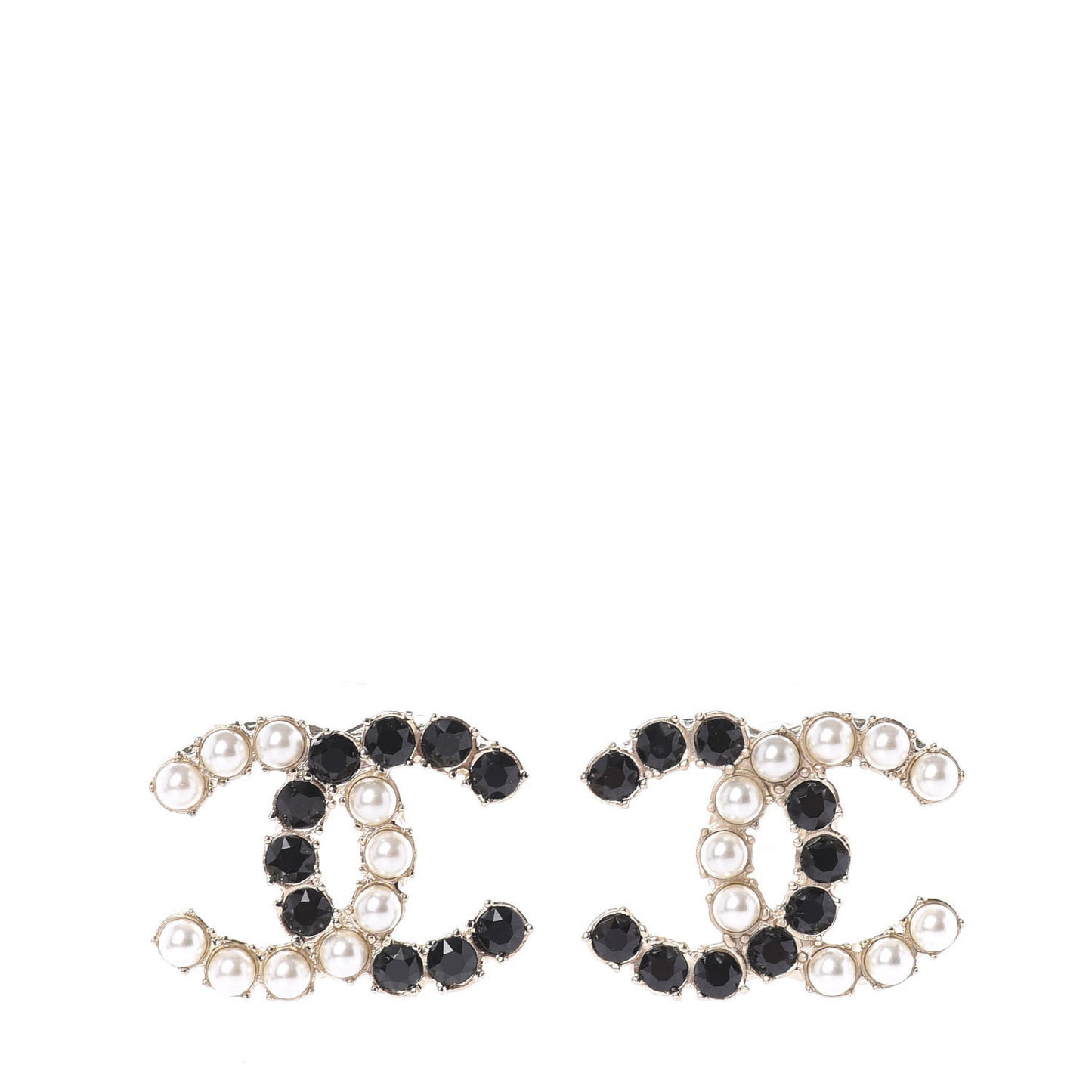 Resin Pearl CC Dazzling Domino Earrings Gold Black
