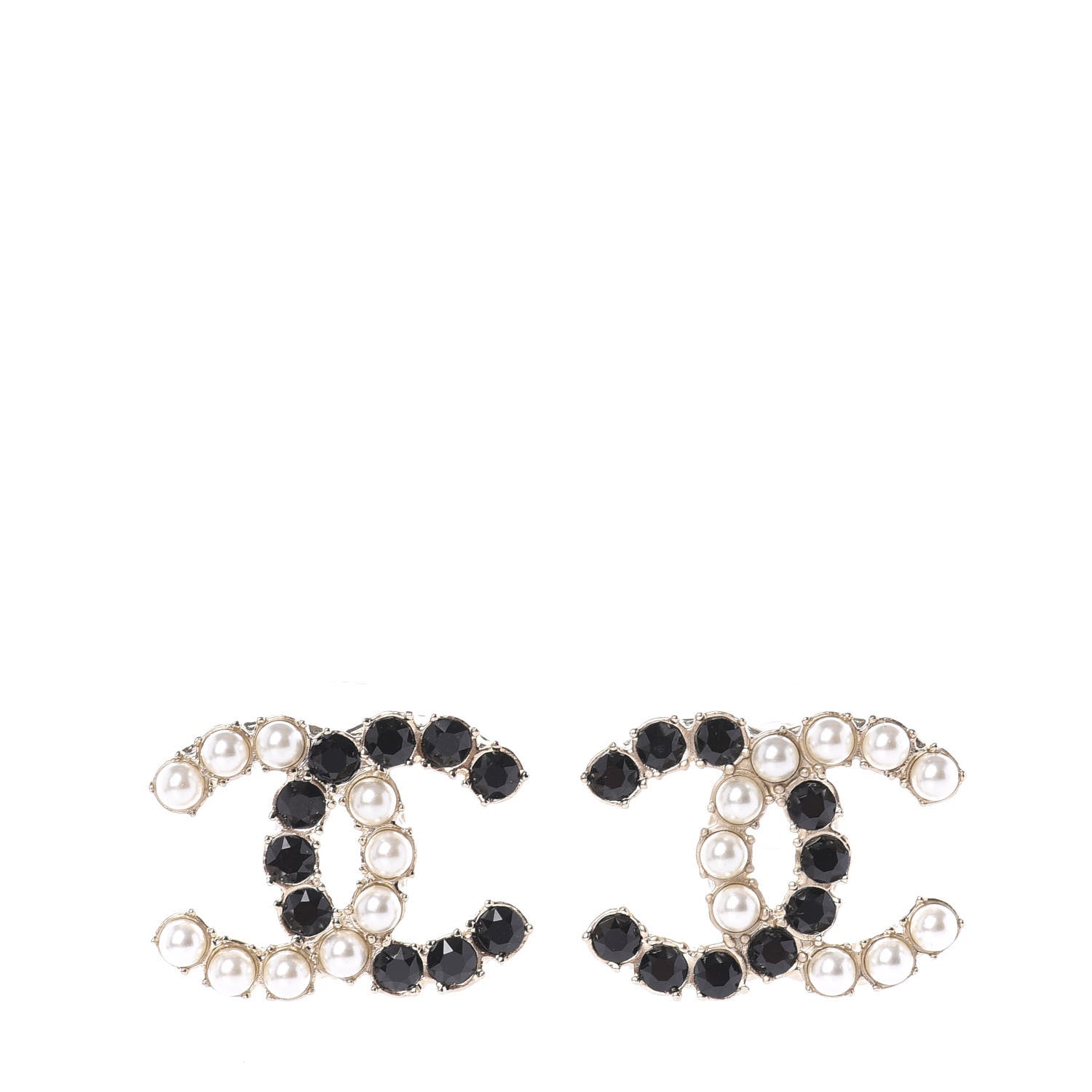 Chanel Resin Pearl CC Dazzling Domino Earrings Gold Black 1 of 5