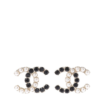 Chanel Resin Pearl CC Dazzling Domino Earrings Gold Black 1 of 5