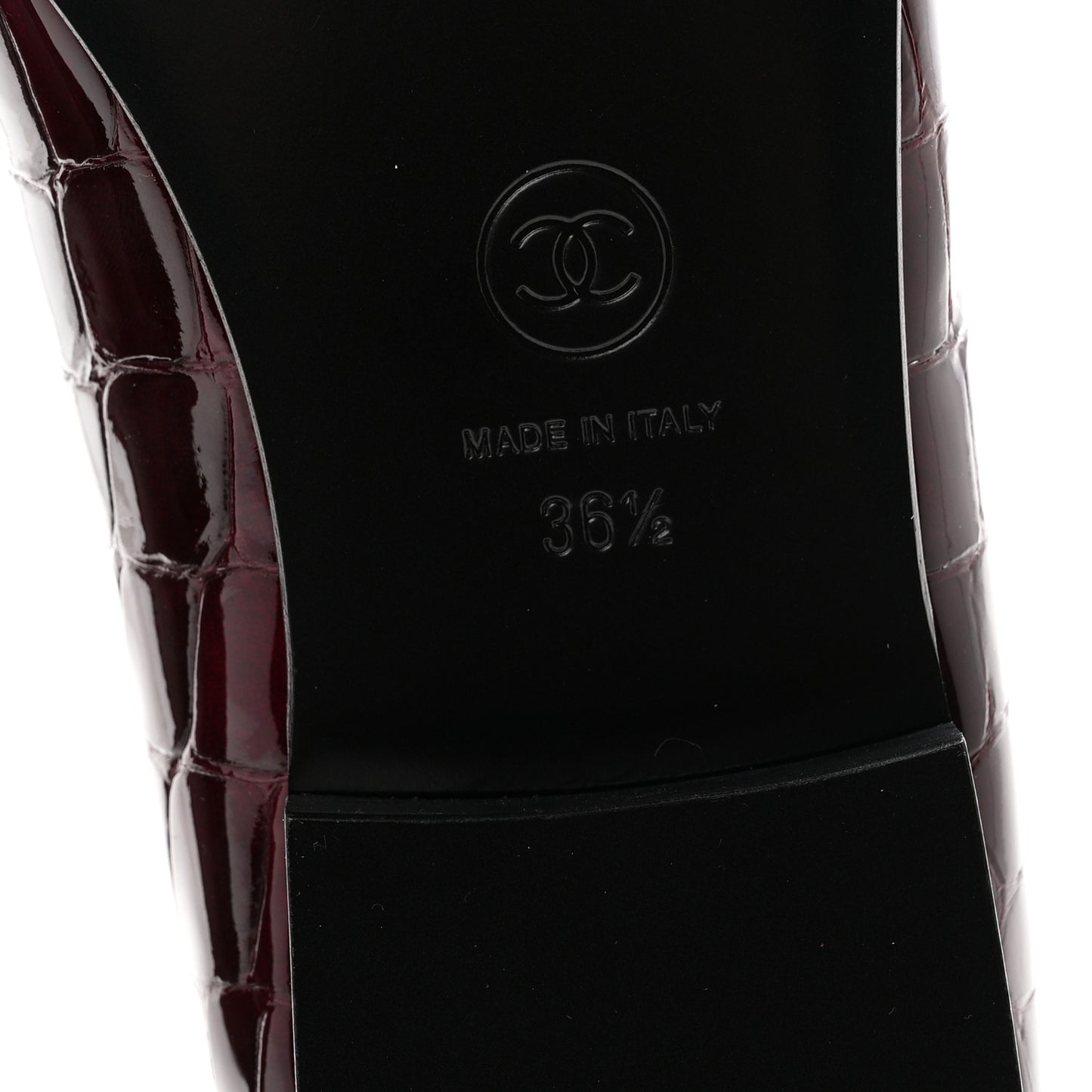 Patent Calfskin Crocodile Embossed Ballerina Flats 36.5 Dark Burgundy Black