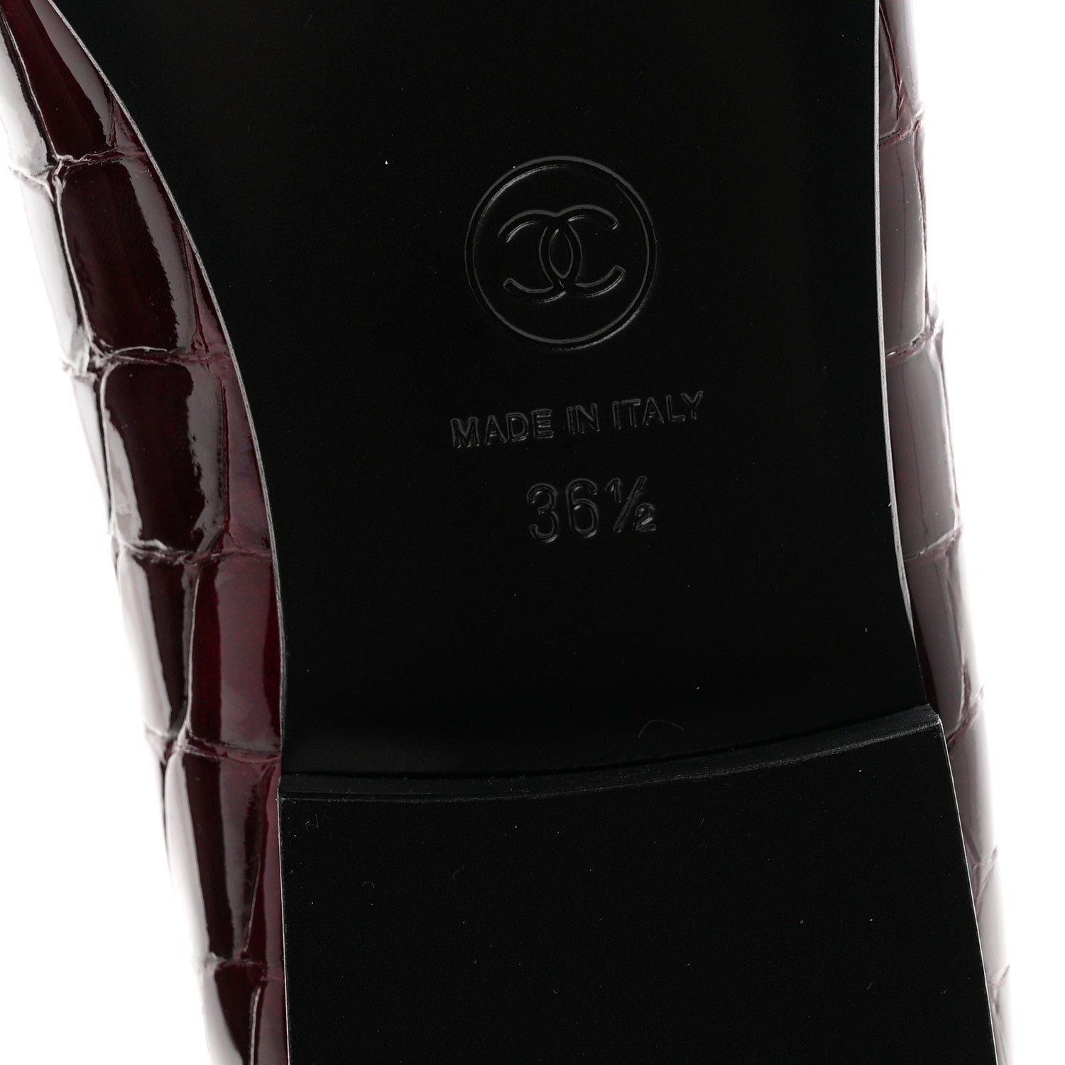 Chanel Patent Calfskin Crocodile Embossed Ballerina Flats 36.5 Dark Burgundy Black 7 of 10