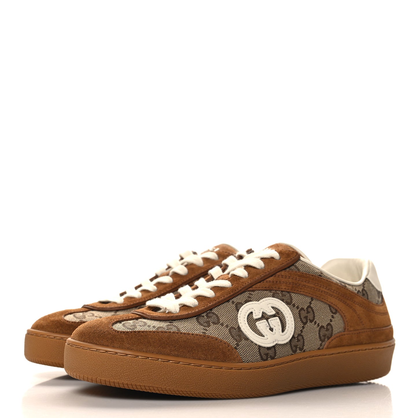 Suede GG Monogram Womens G75 Sneakers 39 Beige and Dark Brown