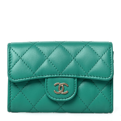 Chanel Lambskin Quilted Flap Card Holder Wallet Green 1 of 9