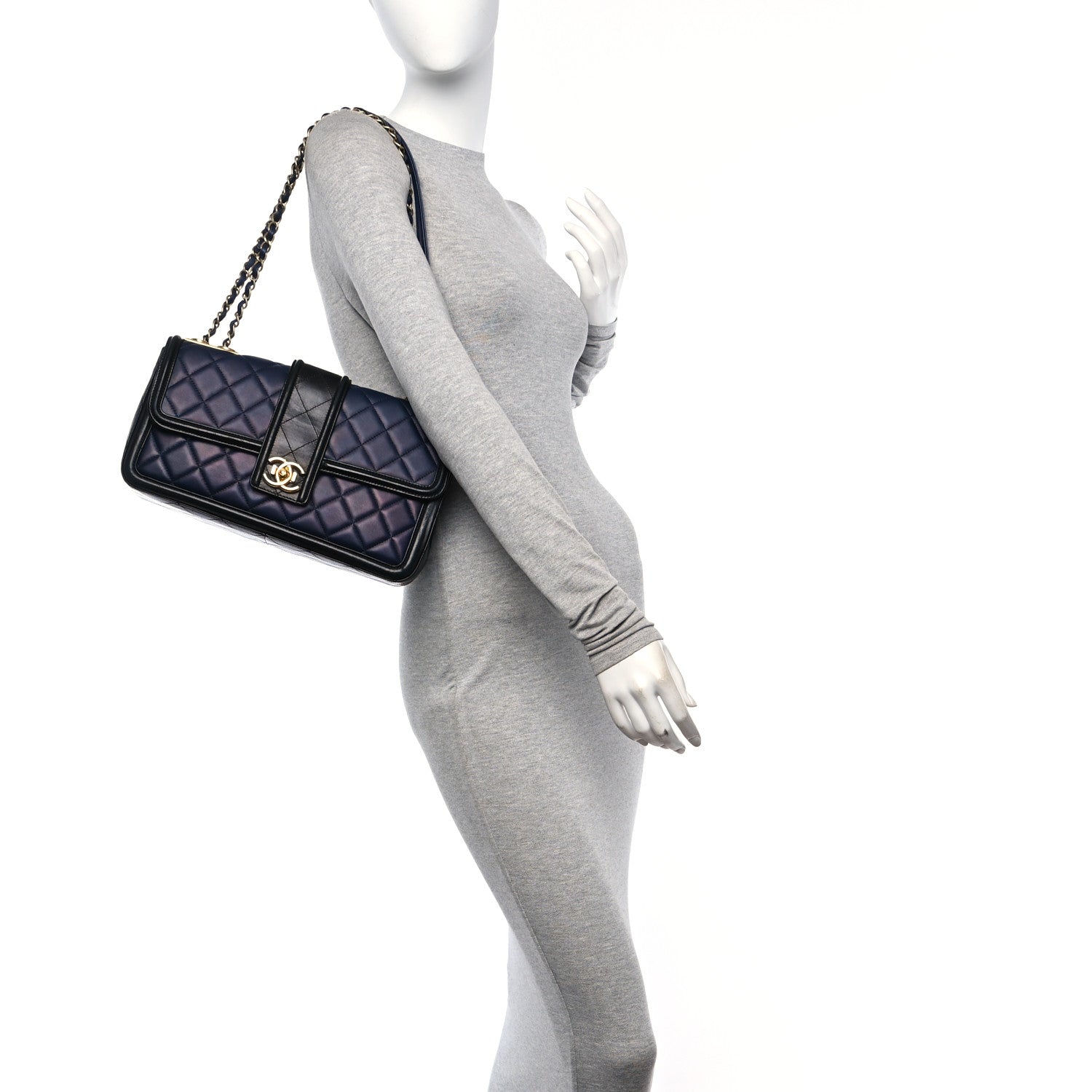 Chanel Calfskin Quilted Large Elegant CC Flap Navy Black 2 of 11