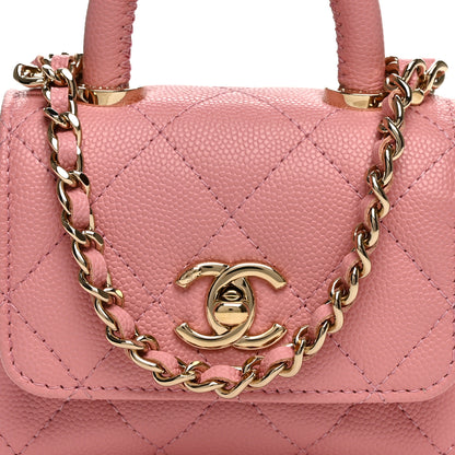 Chanel Caviar Quilted Nano Coco Handle Clutch With Chain Pink 8 of 10