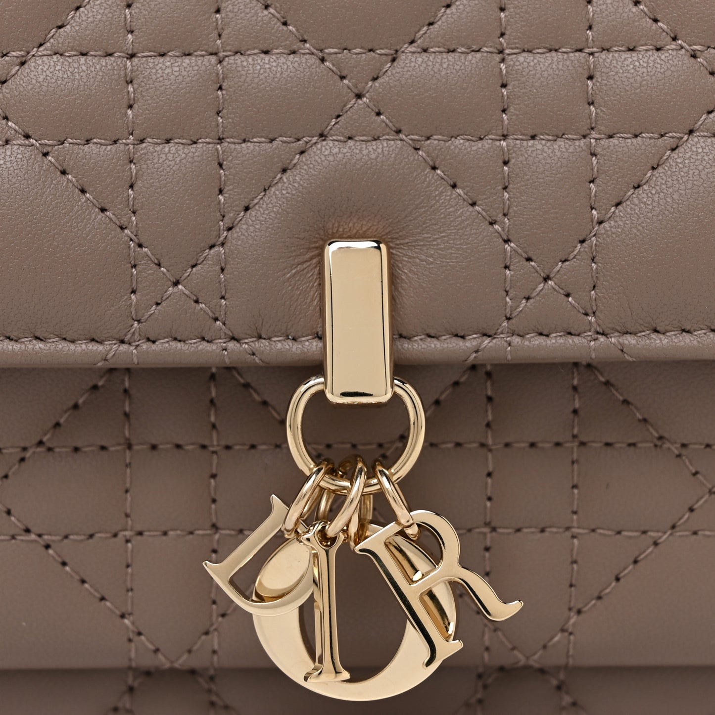 Lambskin Chain Lady Dior Chain Pouch Warm Taupe