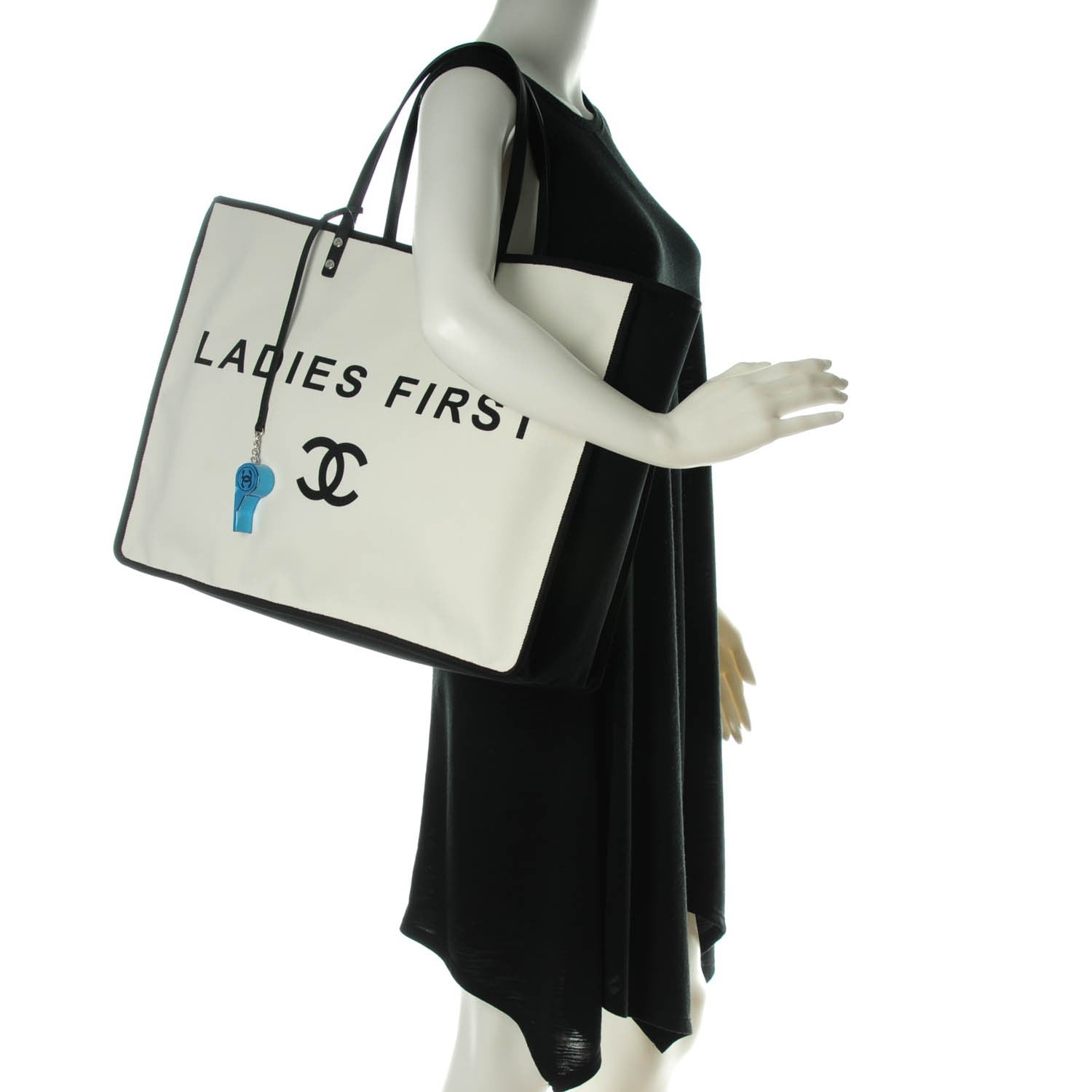 Chanel Canvas Calfskin Large Let's Demonstrate Tote White Black 2 of 7