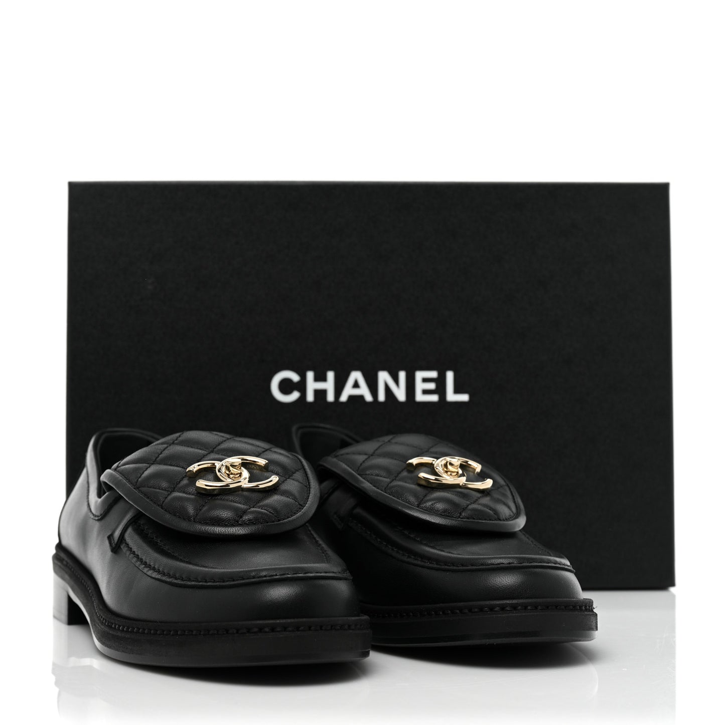 Lambskin Quilted CC Turnlock Loafers 38.5 Black
