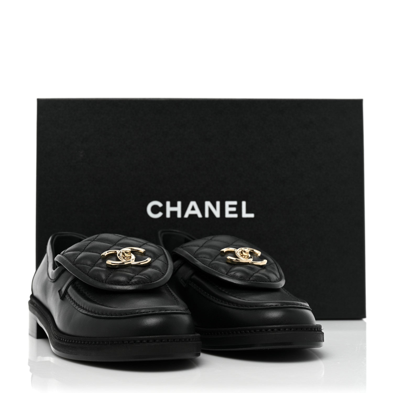 Chanel Lambskin Quilted CC Turnlock Loafers 38.5 Black 9 of 9