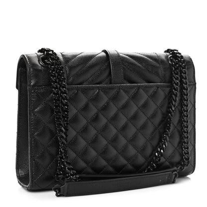 Saint Laurent Grain De Poudre Textured Mixed Matelasse Triquilt Medium Monogram Monochrome Satchel Black 3 of 10