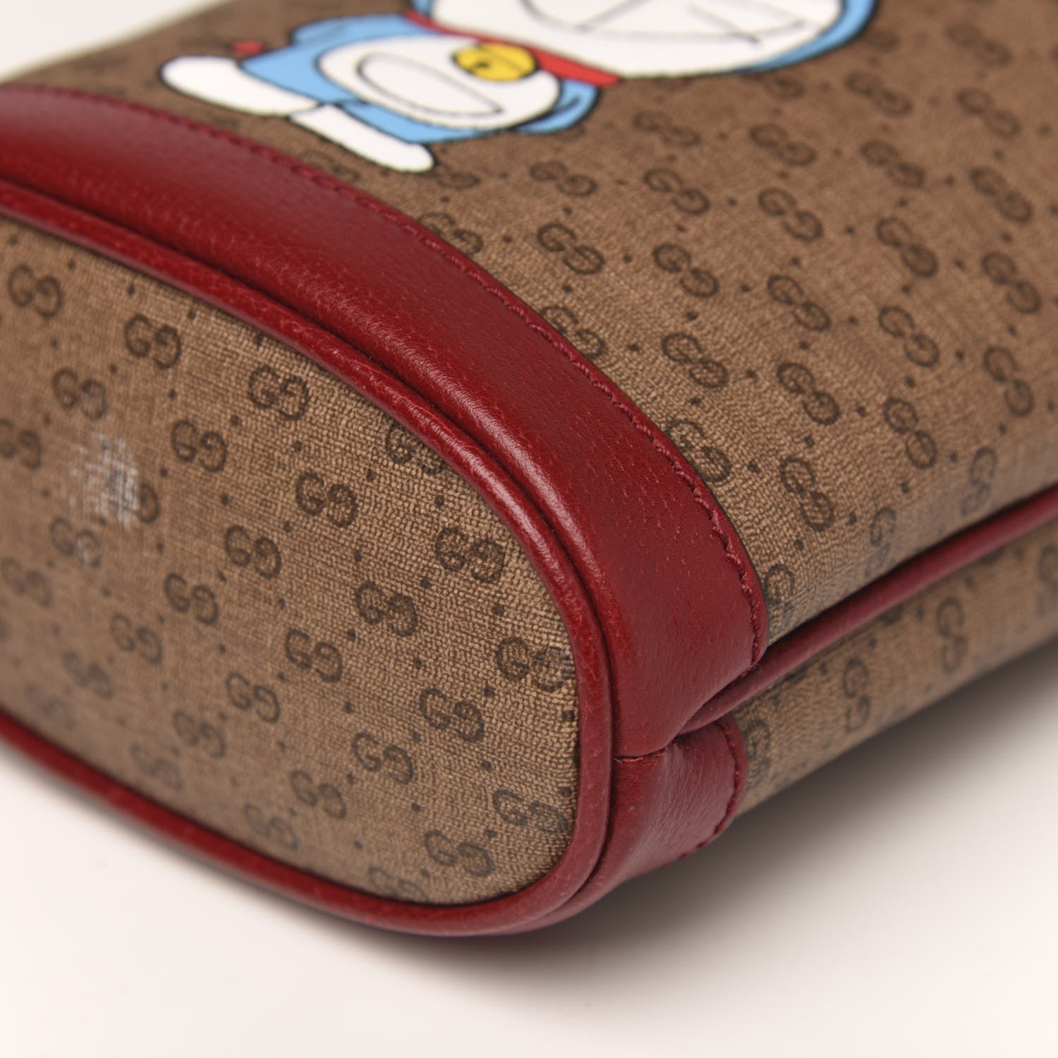 Gucci X DORAEMON Mini Vintage GG Supreme Monogram Textured Dollar Calfskin Mini Bucket Bag Beige Ebony Multicolor New Cherry Red 9 of 12