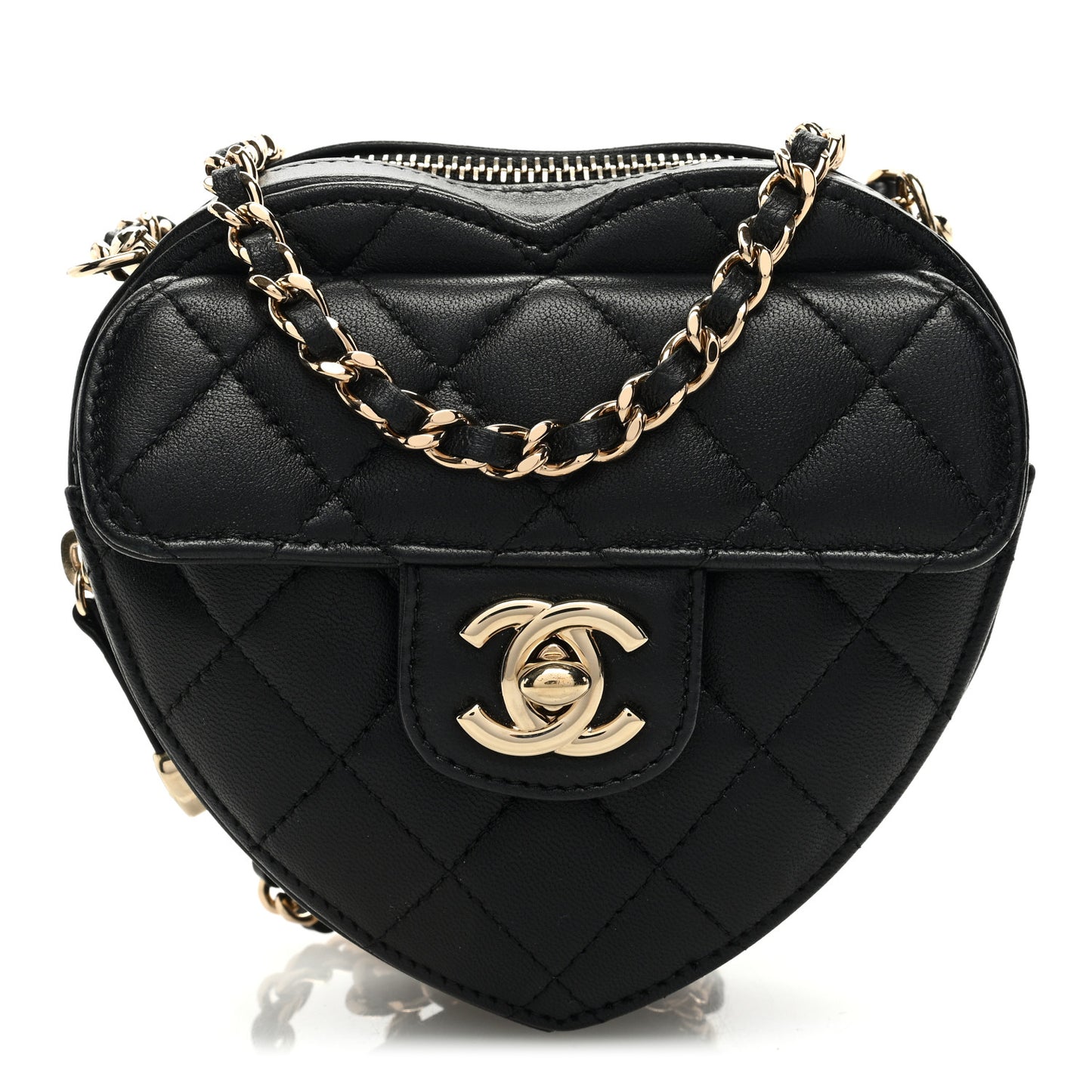 Lambskin Quilted CC In Love Heart Clutch With Chain Black