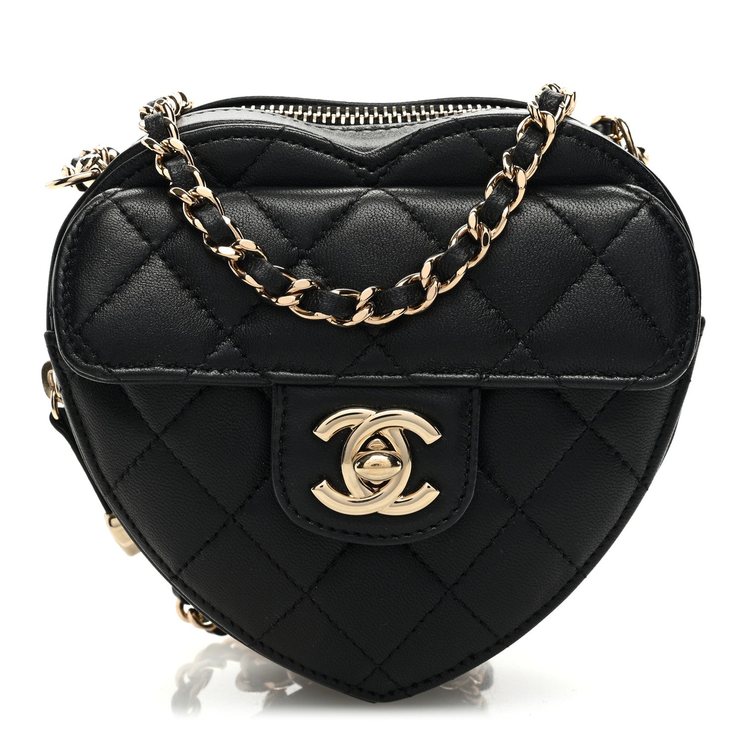 Chanel Lambskin Quilted CC In Love Heart Clutch With Chain Black 1 of 10