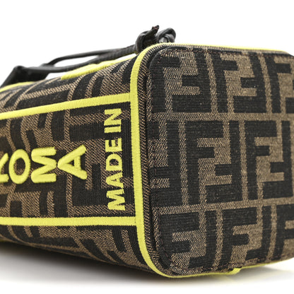 Fendi Fabric Jacquard Shiny Nappa FF 1974 Logo Threaded Edge Mini Mon Tresor Bucket Bag Tobacco Moro Giallo Fluo 8 of 9