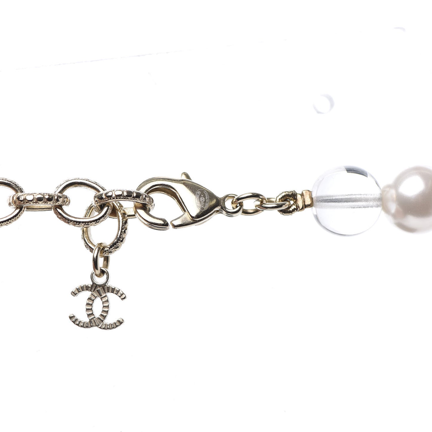 Resin Pearl Crystal CC Necklace Pearly White Transparent Gold
