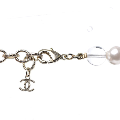 Chanel Resin Pearl Crystal CC Necklace Pearly White Transparent Gold 5 of 6
