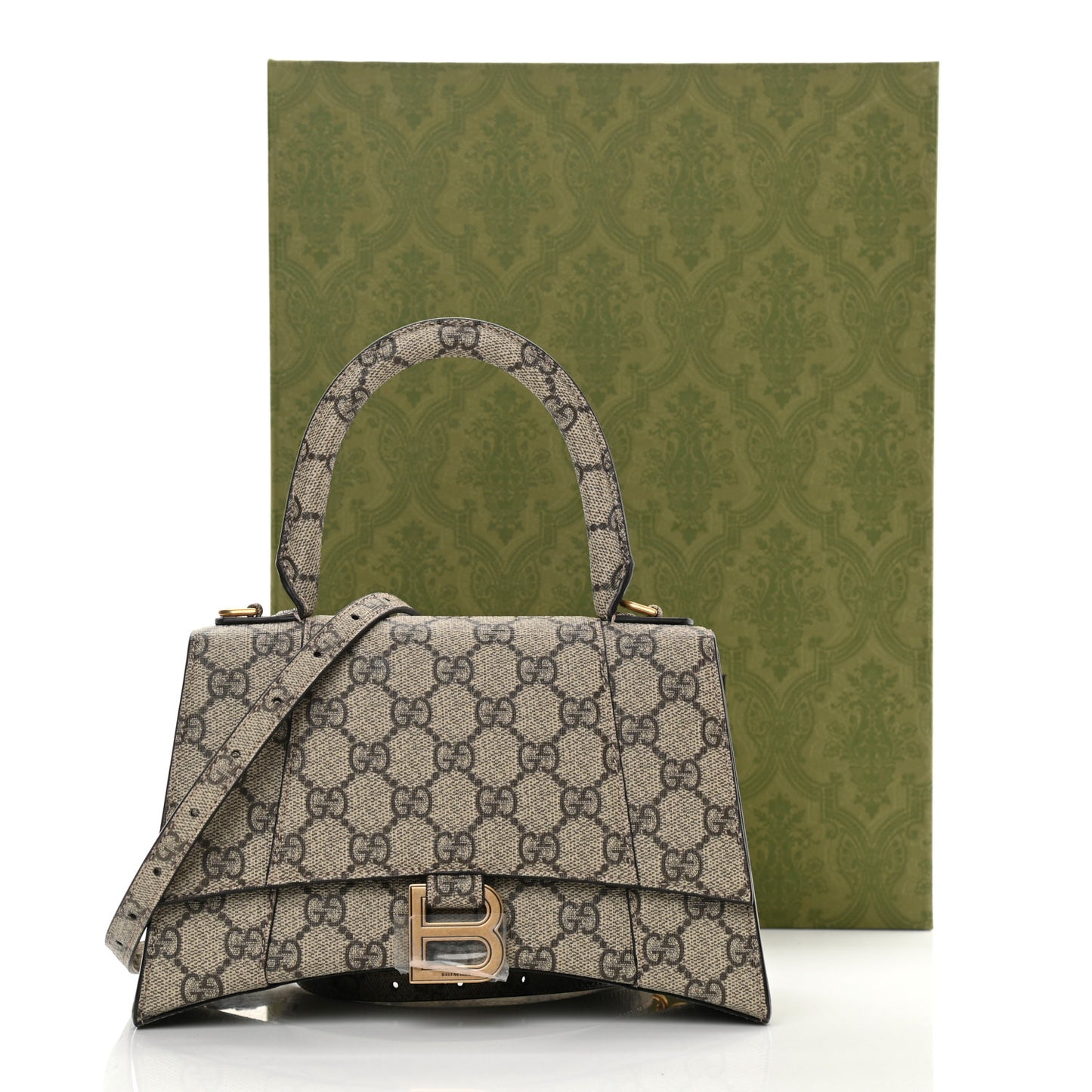 X GUCCI GG Supreme Monogram Small Hourglass Top Handle Bag Beige Ebony