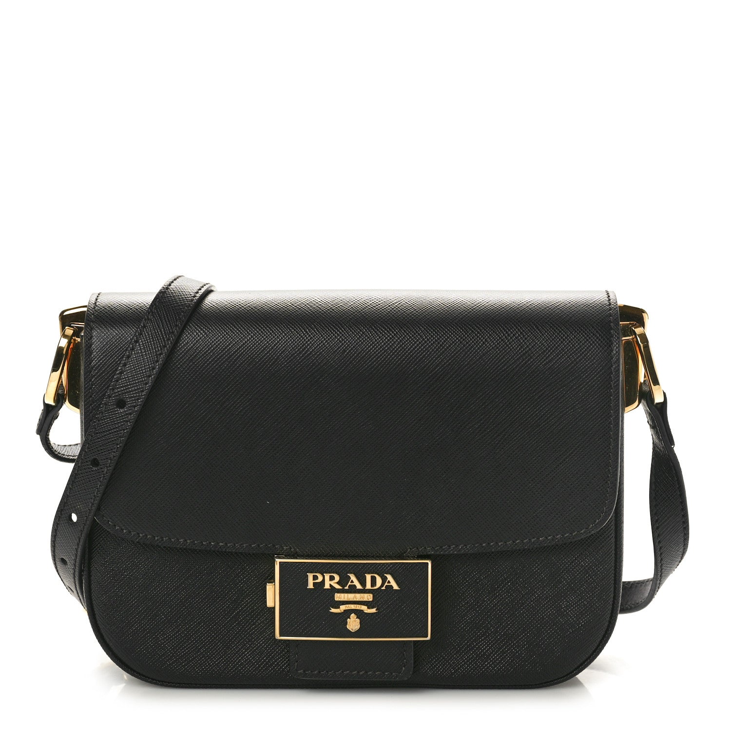 Prada Saffiano Lux Embleme Flap Shoulder Bag Black 1 of 10