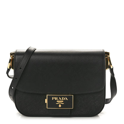 Prada Saffiano Lux Embleme Flap Shoulder Bag Black 1 of 10