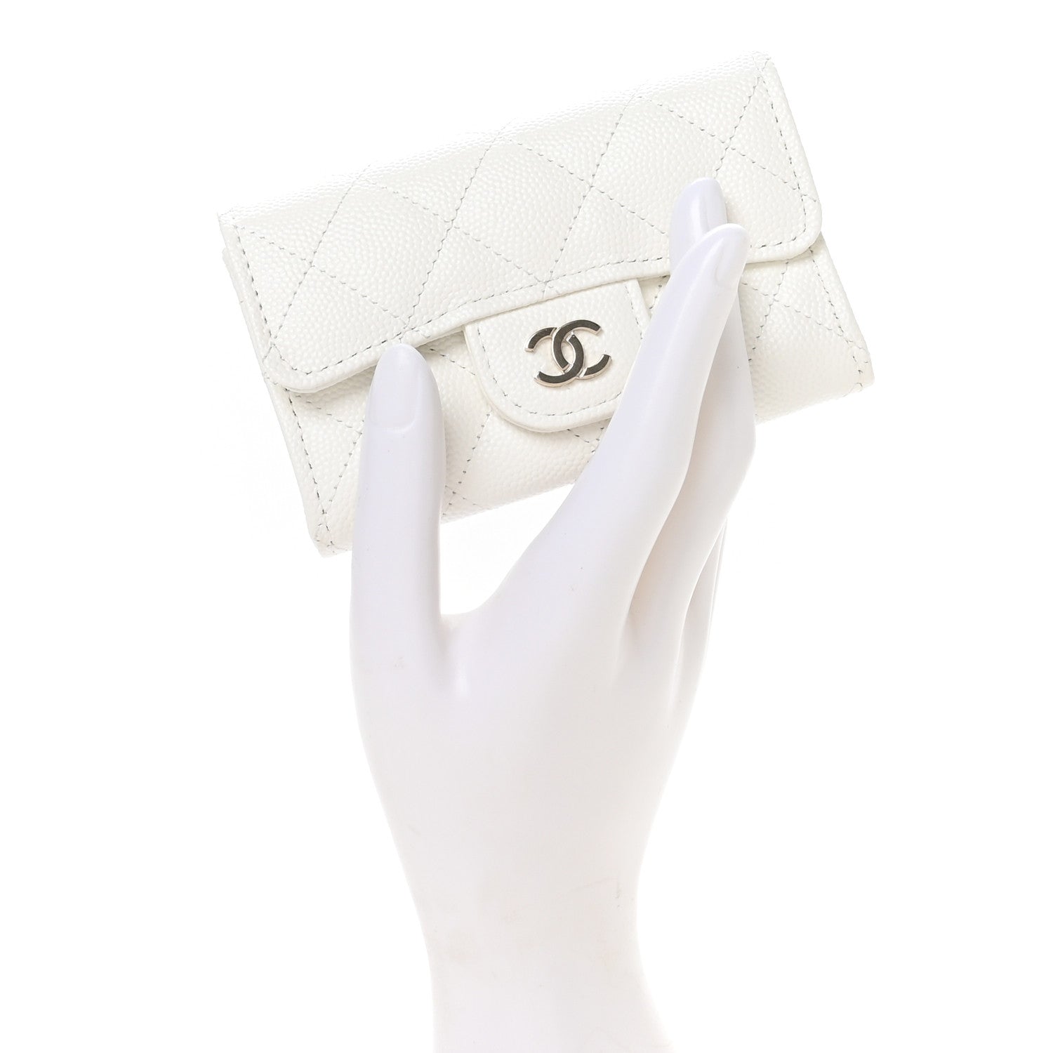 Chanel Caviar Quilted Flap Card Holder Wallet White 2 of 8