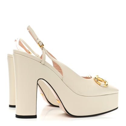 Gucci Nappa Horsebit Platform 35/120mm Slingback Pumps 38 New Mystic White 4 of 14