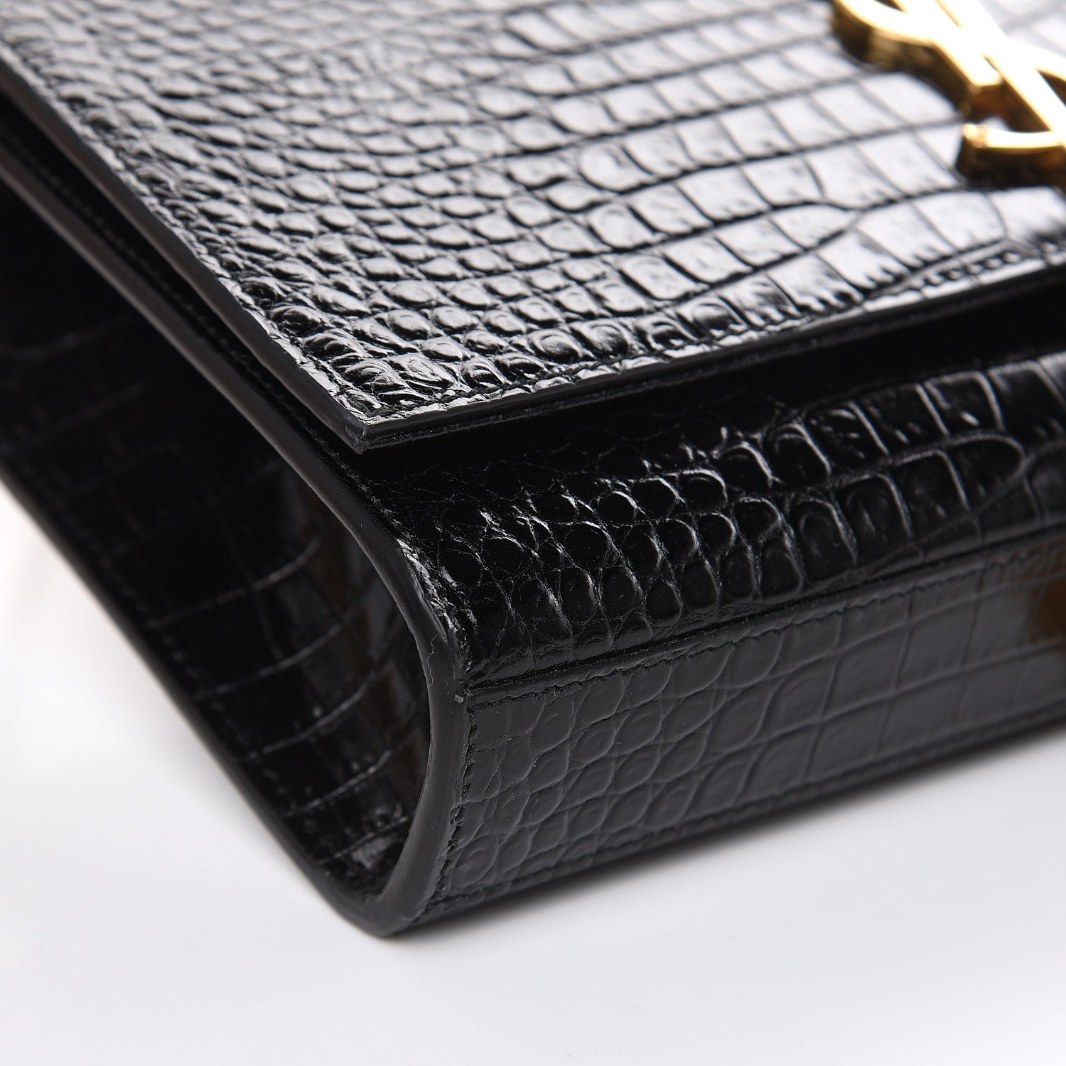 Saint Laurent Calfskin Crocodile Embossed Medium Classic Monogram Kate Tassel Satchel Black 8 of 10