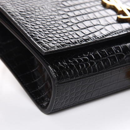 Saint Laurent Calfskin Crocodile Embossed Medium Classic Monogram Kate Tassel Satchel Black 8 of 10