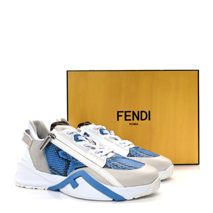 Fendi Elaphe Vitello Fabric FF Mens Fendi Flow Low Top Sneakers 10 True Blue Ghiaccio Tabacco Black 9 of 9