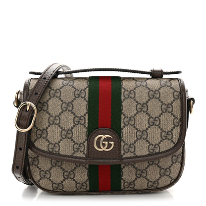 Gucci GG Supreme Monogram Textured Dollar Calfskin Small Ophidia Top Handle Shoulder Bag Beige Brown 1 of 12