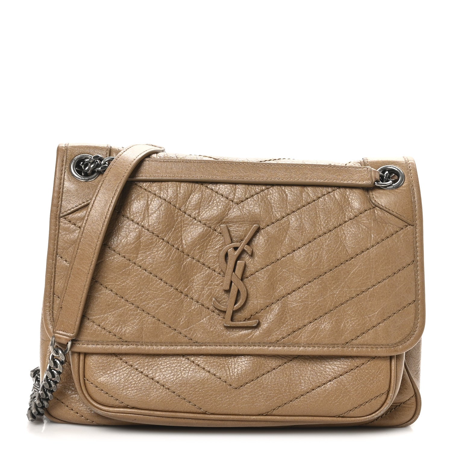 Saint Laurent Crinkled Calfskin Matelasse Monogram Medium Niki Chain Satchel Caramel 1 of 10
