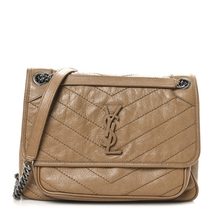 Saint Laurent Crinkled Calfskin Matelasse Monogram Medium Niki Chain Satchel Caramel 1 of 10