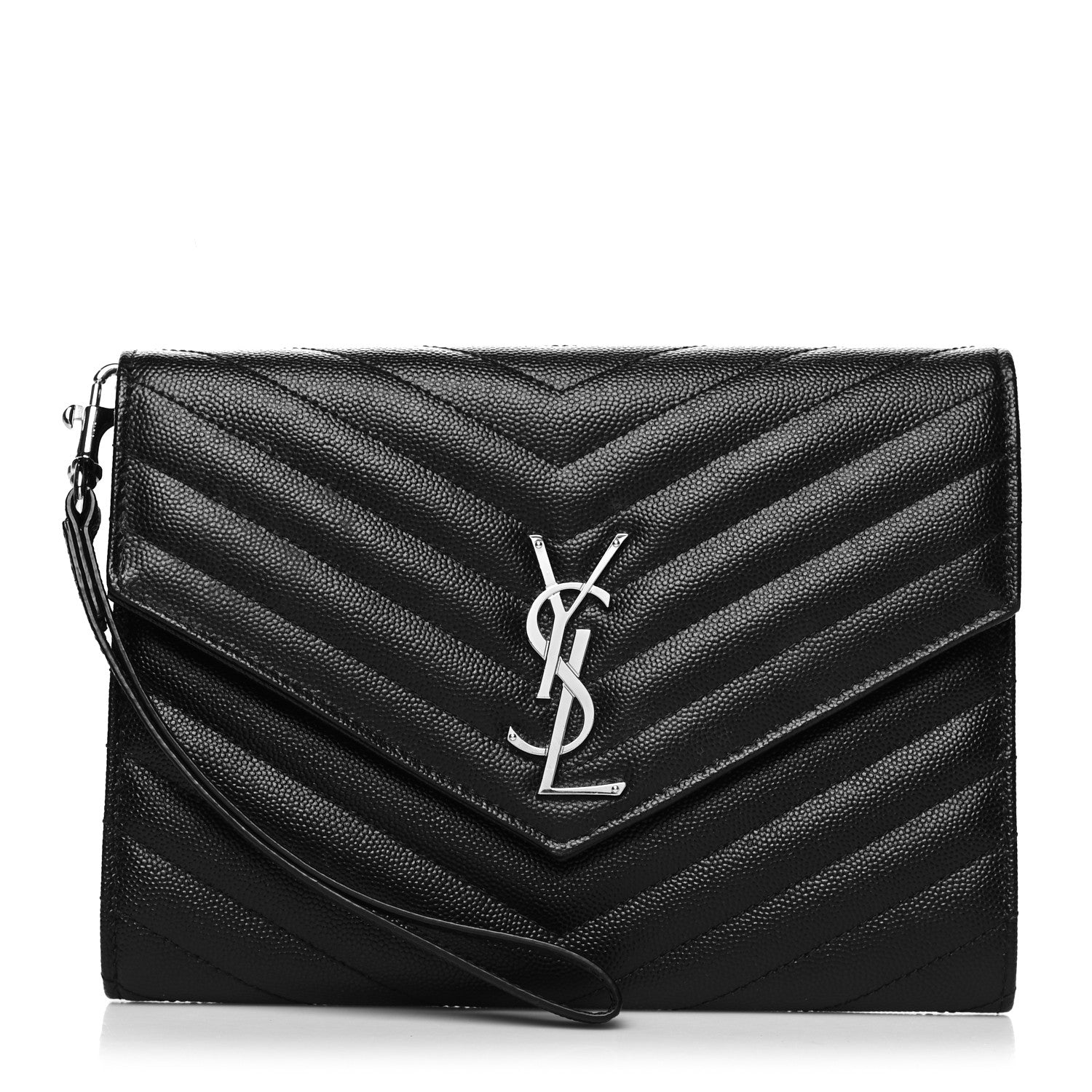 Saint Laurent Grain De Poudre Matelasse Chevron Monogram Envelope Clutch Black 1 of 12