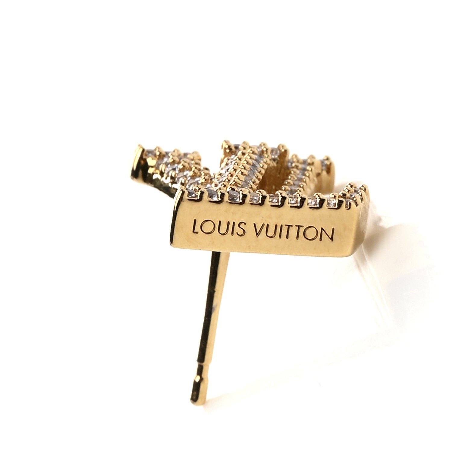 Louis Vuitton Metal Crystal LV Iconic Earrings Gold 4 of 4