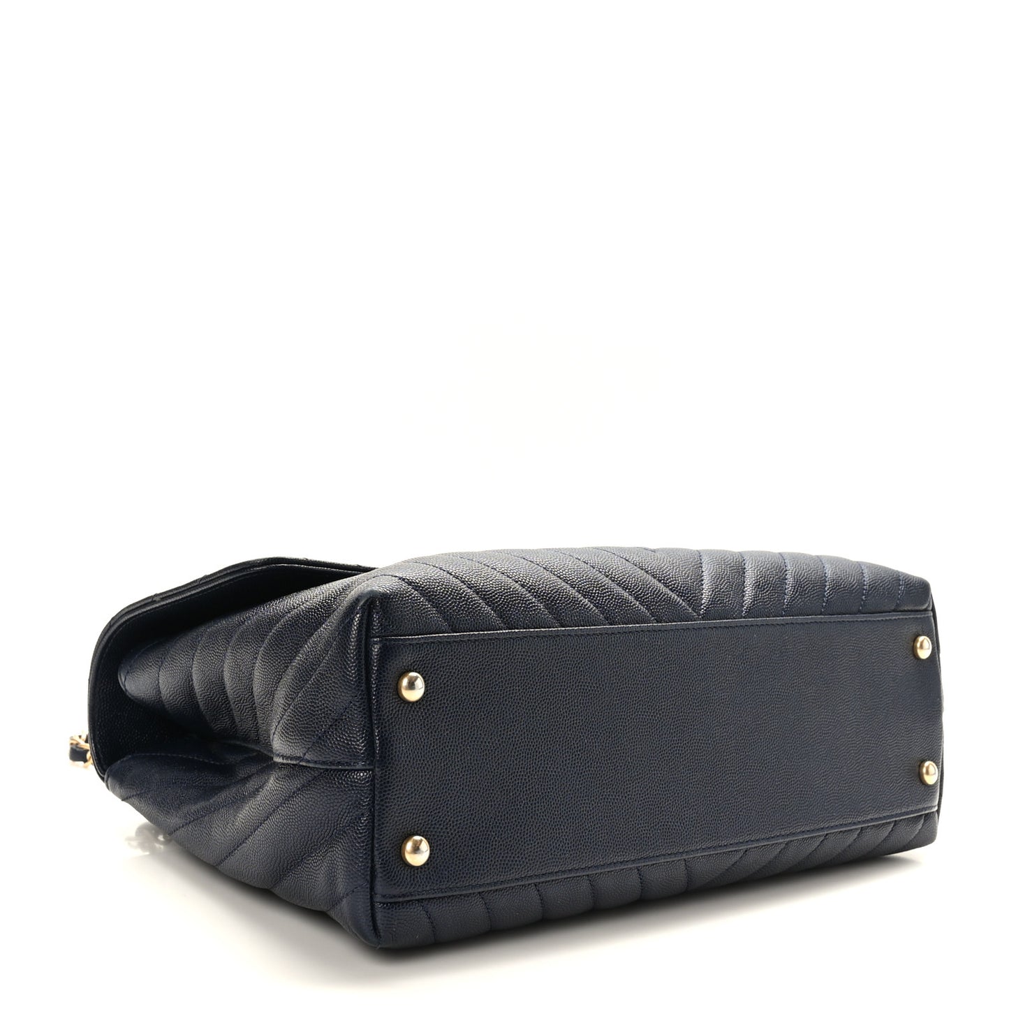 Caviar Chevron Quilted Medium Coco Handle Flap Navy Blue