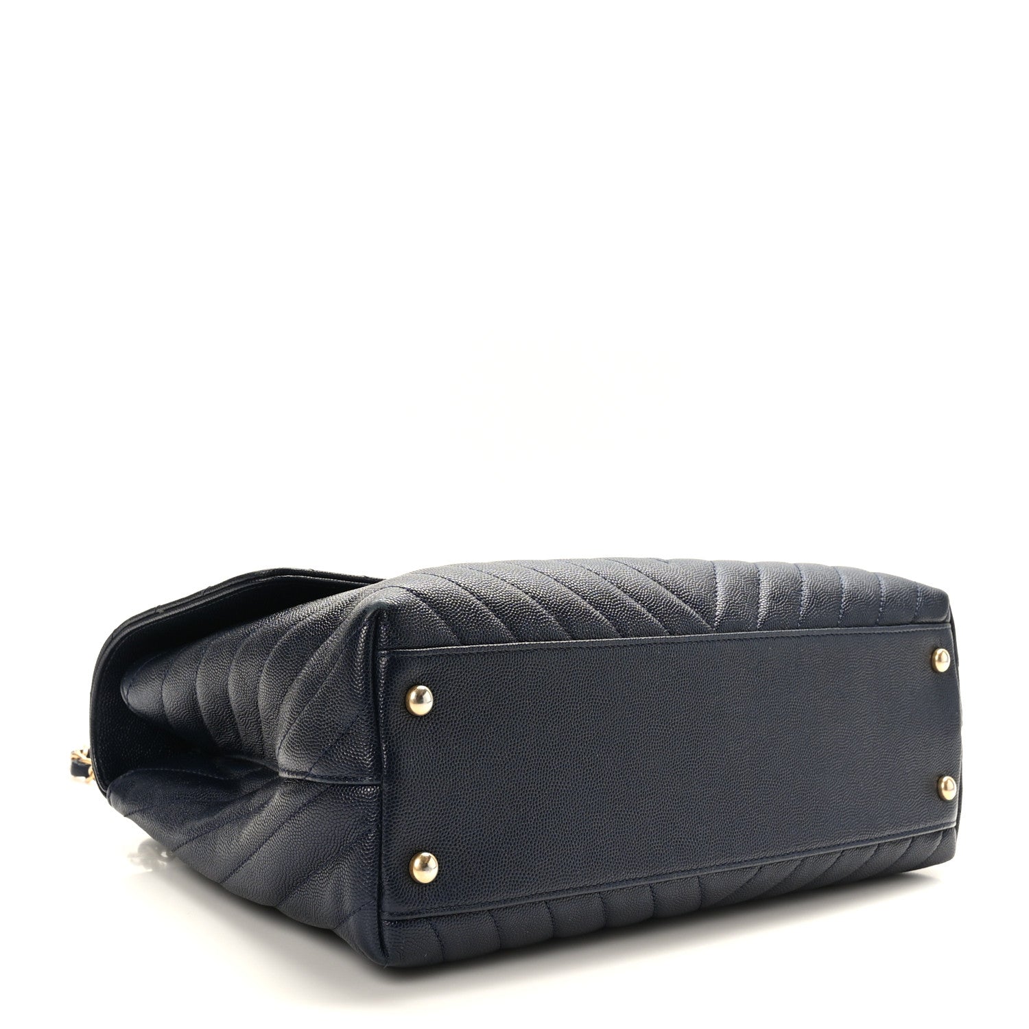 Chanel Caviar Chevron Quilted Medium Coco Handle Flap Navy Blue 4 of 9