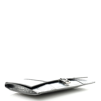 Balenciaga Metallic Calfskin Crocodile Embossed Hourglass Flap Flat Pouch Silver 4 of 6