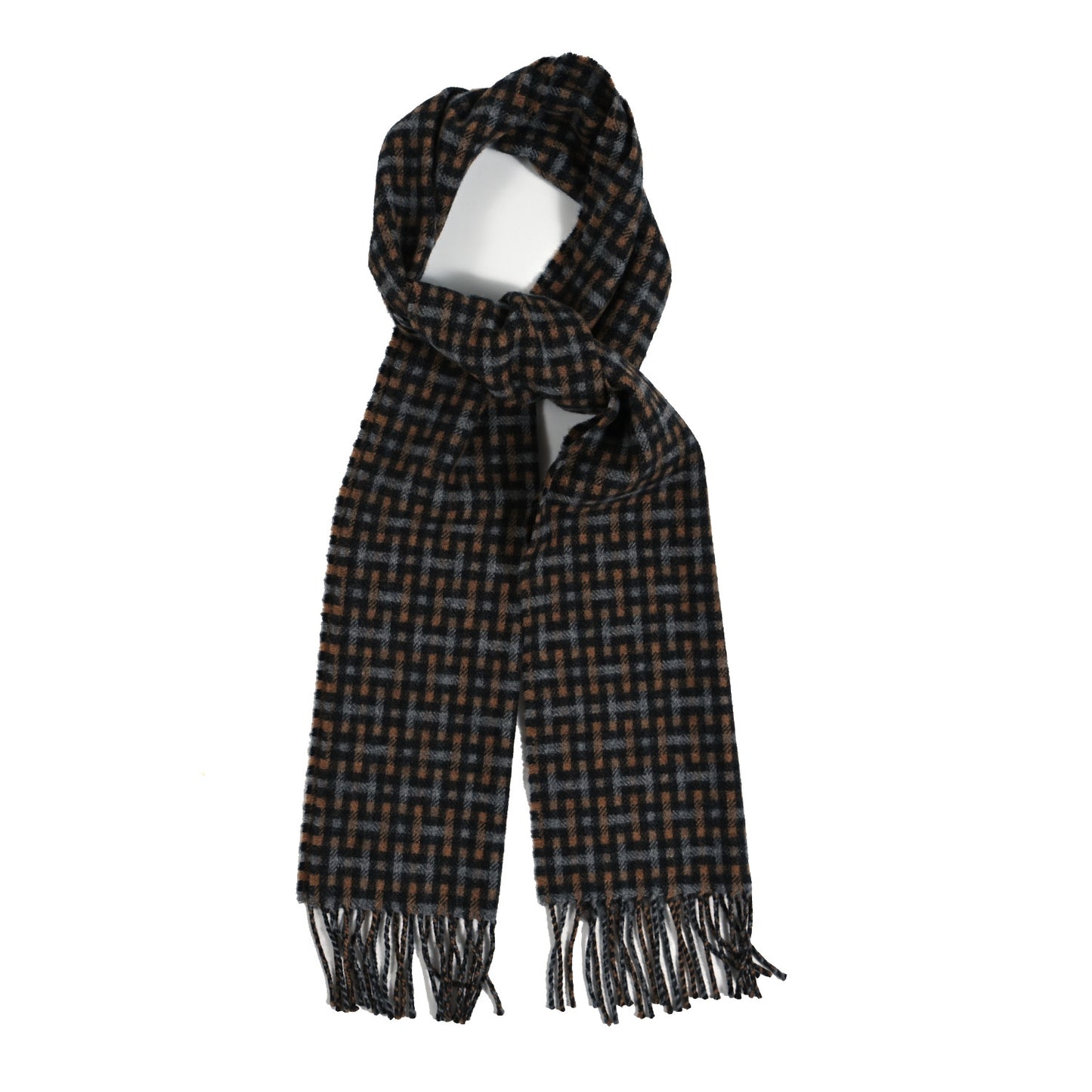 Cashmere H Ecossais Muffler Black Flanelle Camel