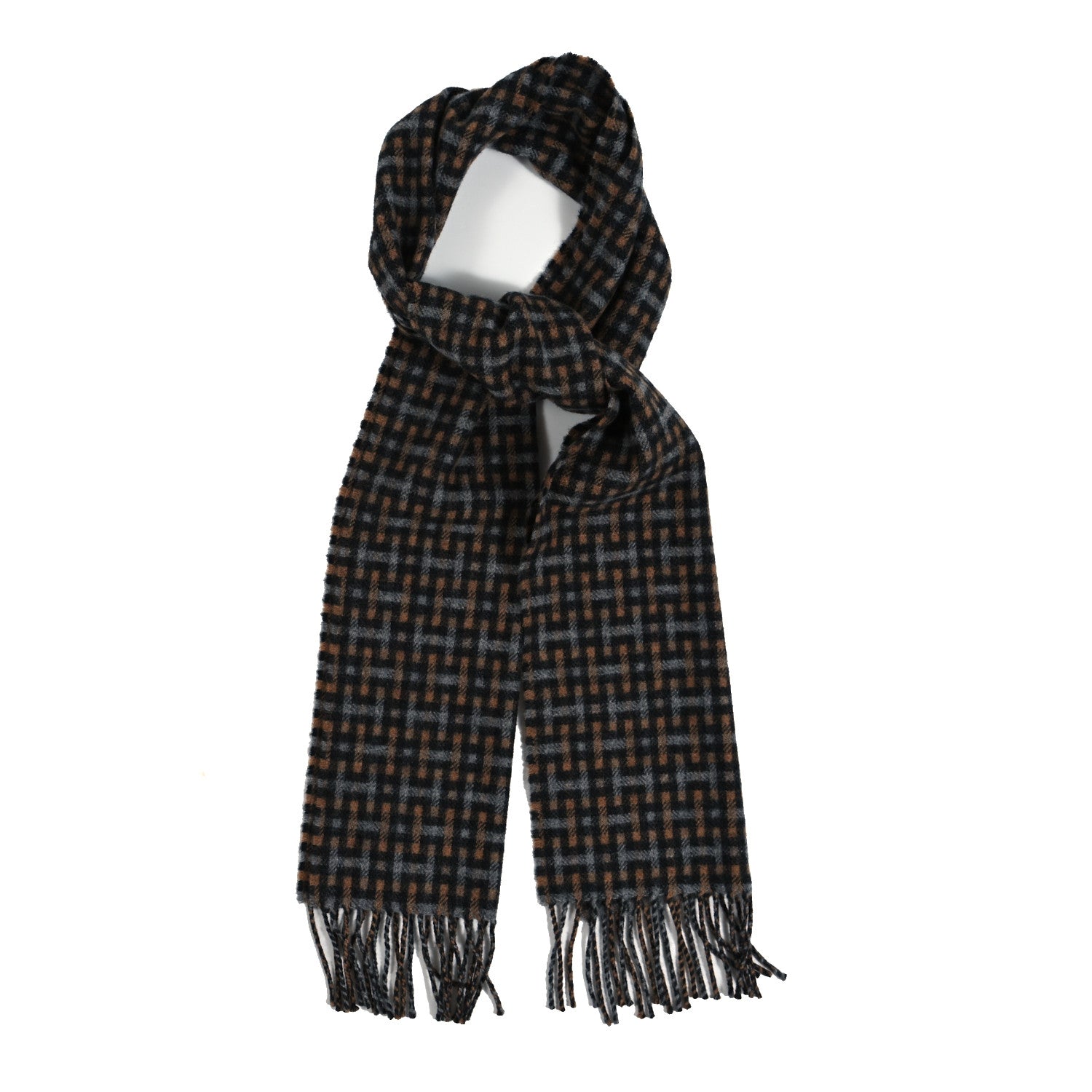 Hermes Cashmere H Ecossais Muffler Black Flanelle Camel 1 of 3