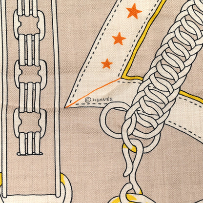 Hermes Cashmere Silk La Promenade du Matin Bandana Shawl 140 Naturel Beige Jaune Vif 3 of 4