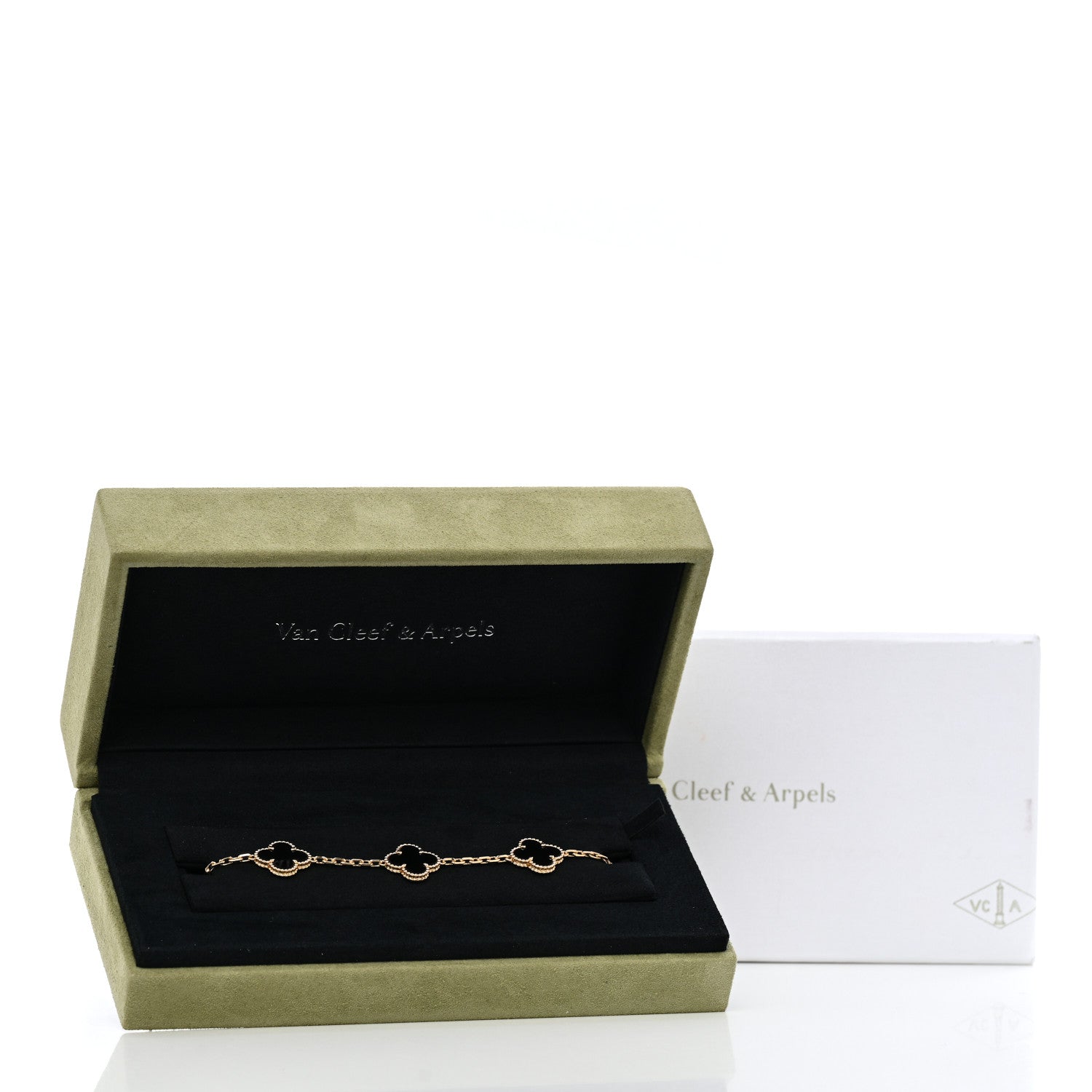 Van Cleef & Arpels 18K Yellow Gold Black Onyx 5 Motifs Vintage Alhambra Bracelet 5 of 5