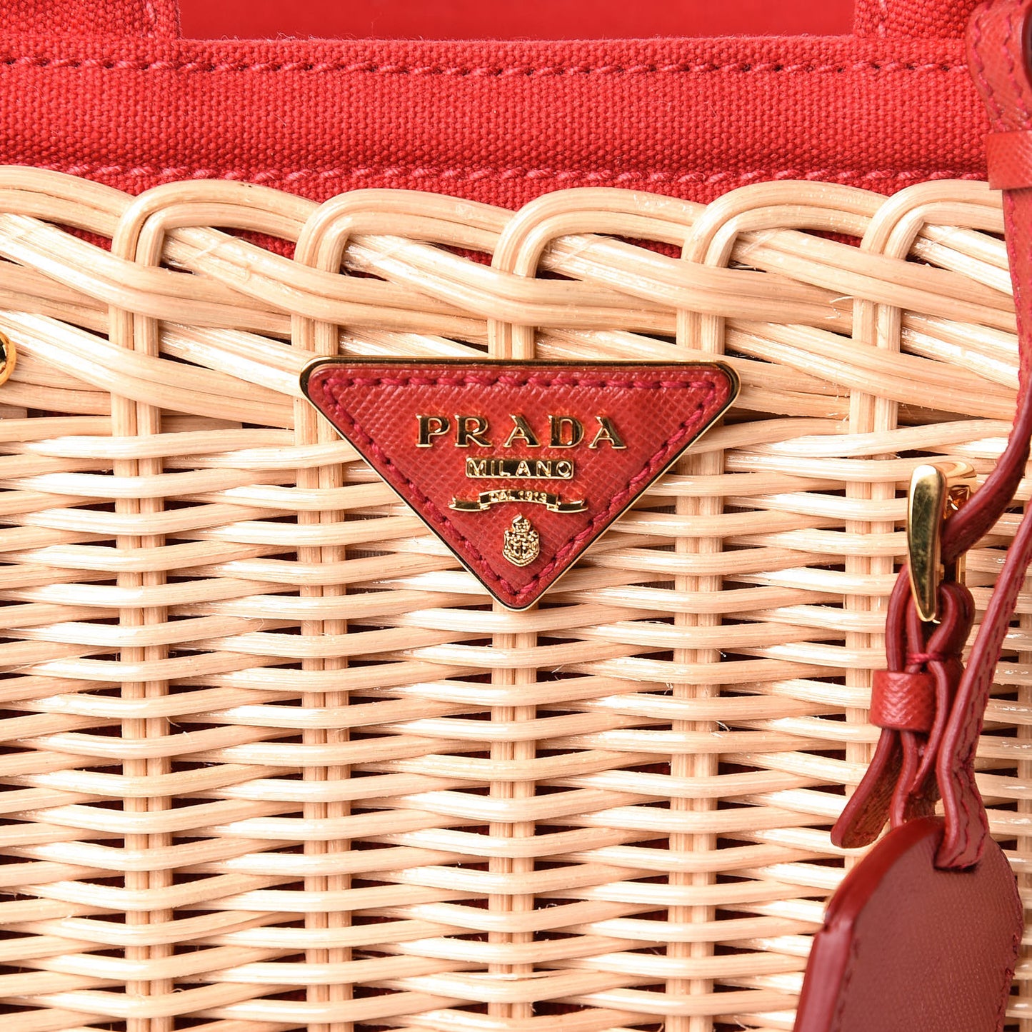 Wicker Canvas Shoulder Bag Rosso