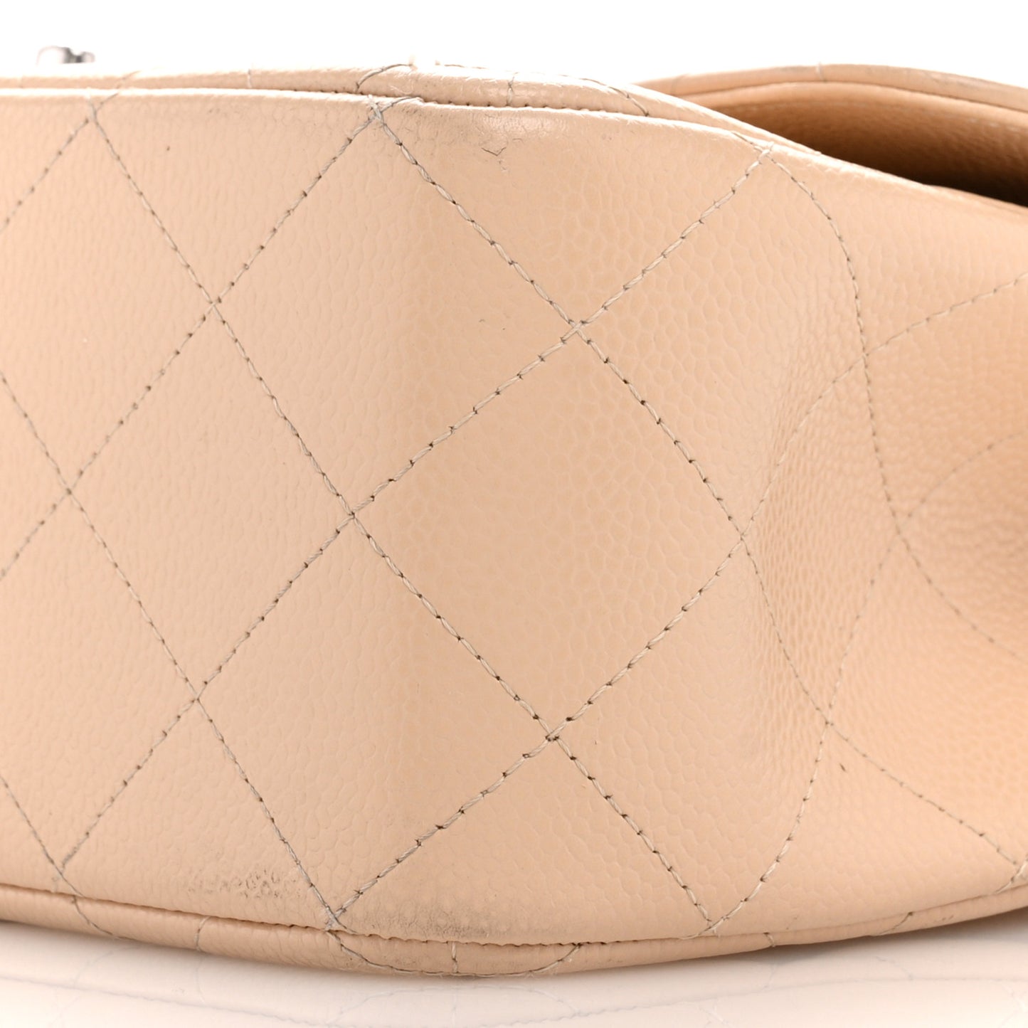 Caviar Quilted Jumbo Double Flap Beige
