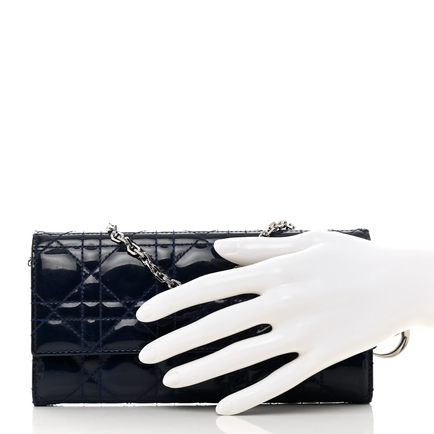 Patent Cannage Lady Dior Rendezvous Wallet On Chain Blue Nuit