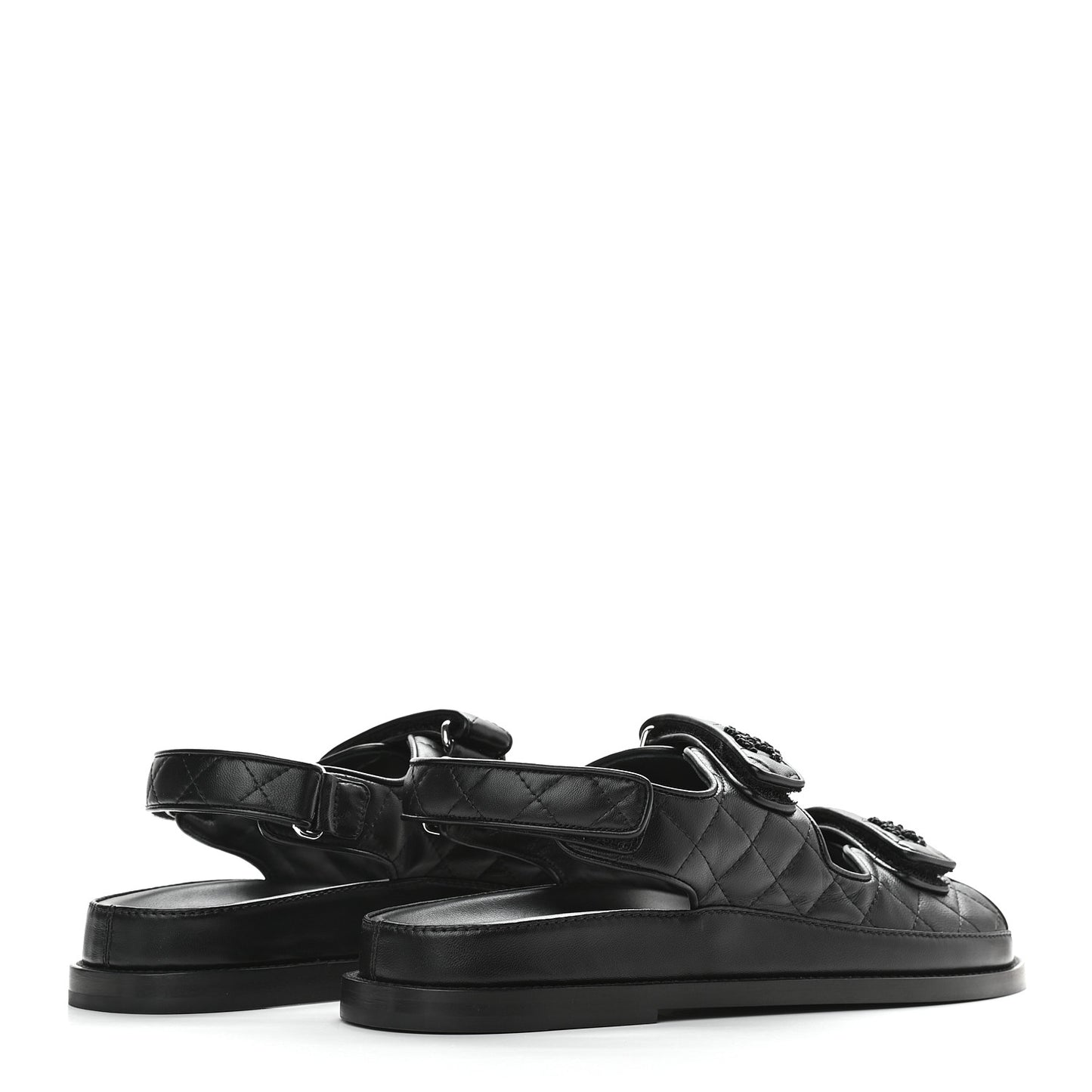 Lambskin Quilted Velcro Dad Sandals 40 So Black
