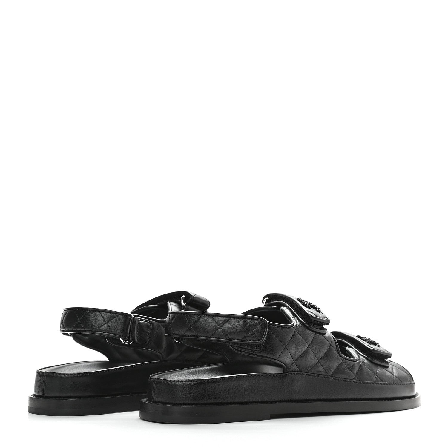 Chanel Lambskin Quilted Velcro Dad Sandals 40 So Black 4 of 8