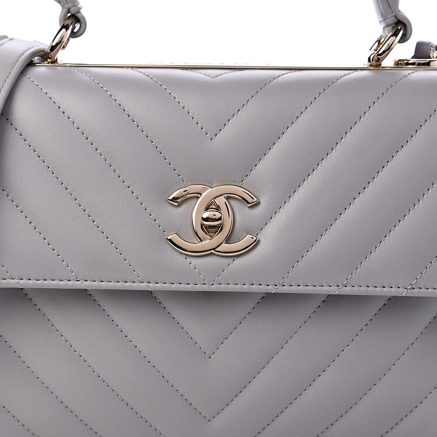 Lambskin Chevron Quilted Small Trendy CC Flap Dual Handle Bag Grey