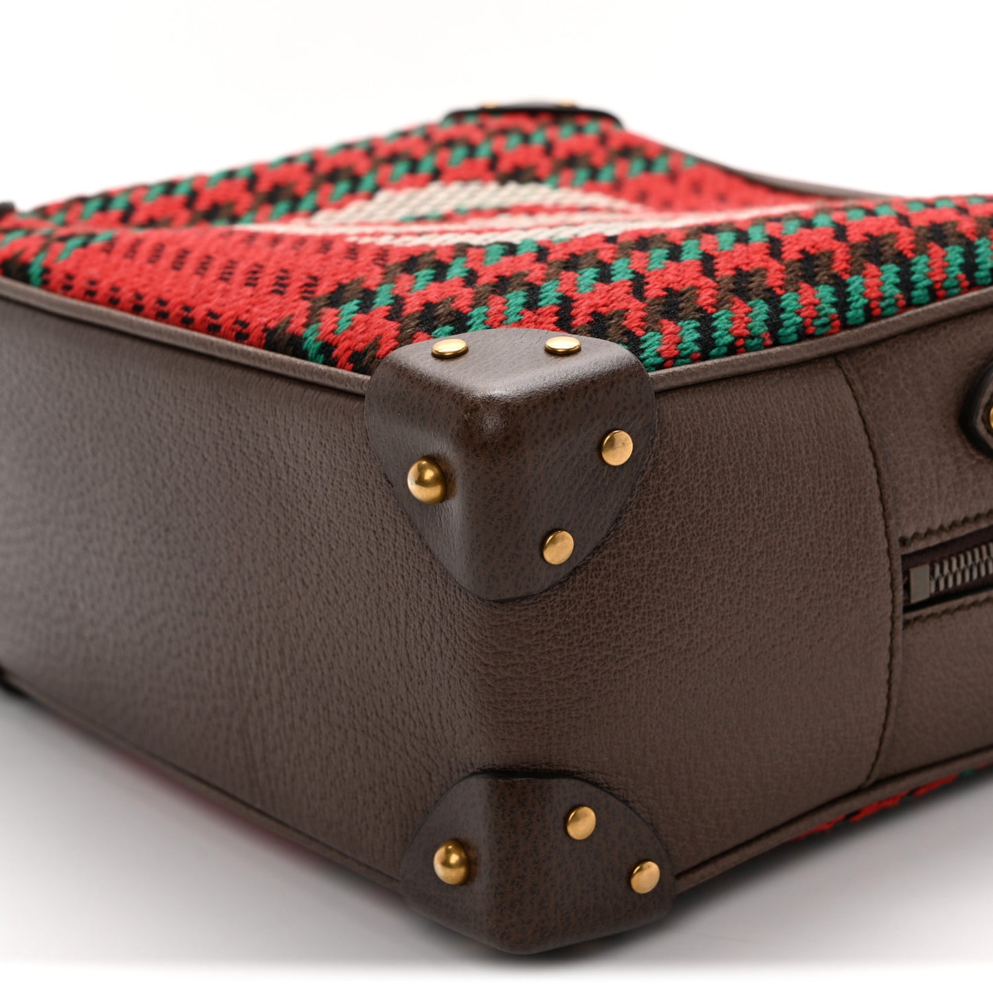 Cotton Wool Textured Calfskin Houndstooth Woven Square Messenger Bag Red Green Ivory Multicolor New Acero
