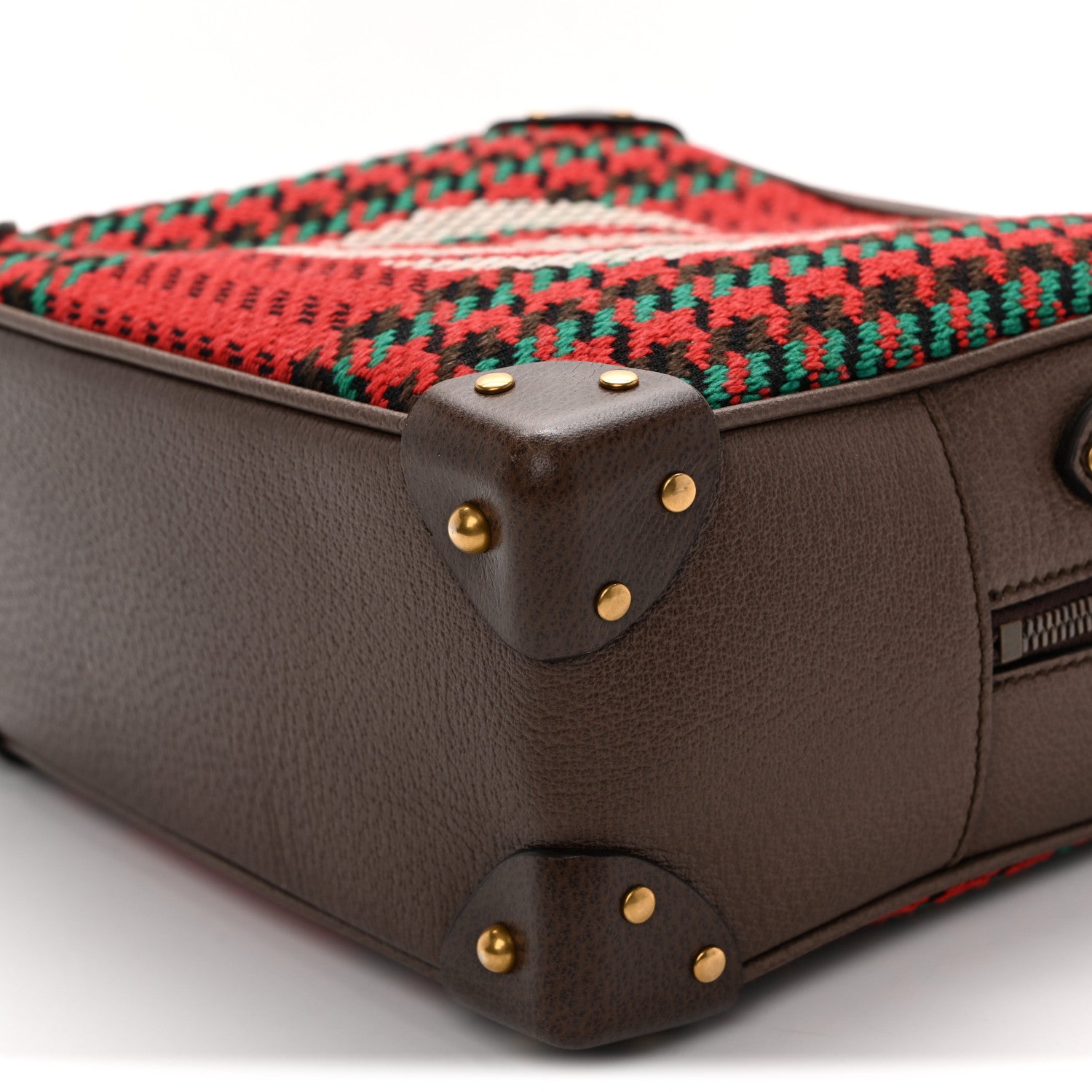 Gucci Cotton Wool Textured Calfskin Houndstooth Woven Square Messenger Bag Red Green Ivory Multicolor New Acero 10 of 10