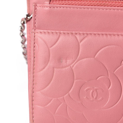 Chanel Lambskin Camellia Embossed Wallet On Chain WOC Pink 9 of 15